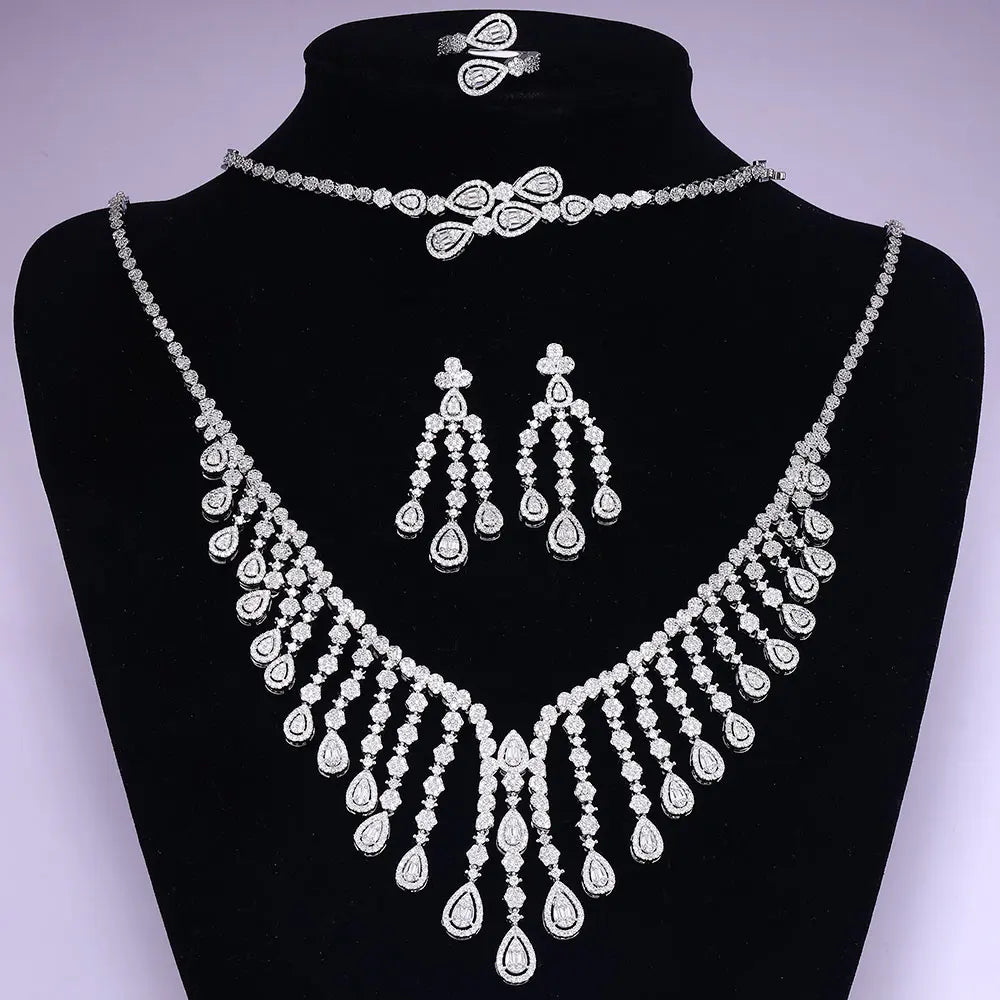 4Pcs Cubic Zirconia Bridal Set Women's Jewelry Set