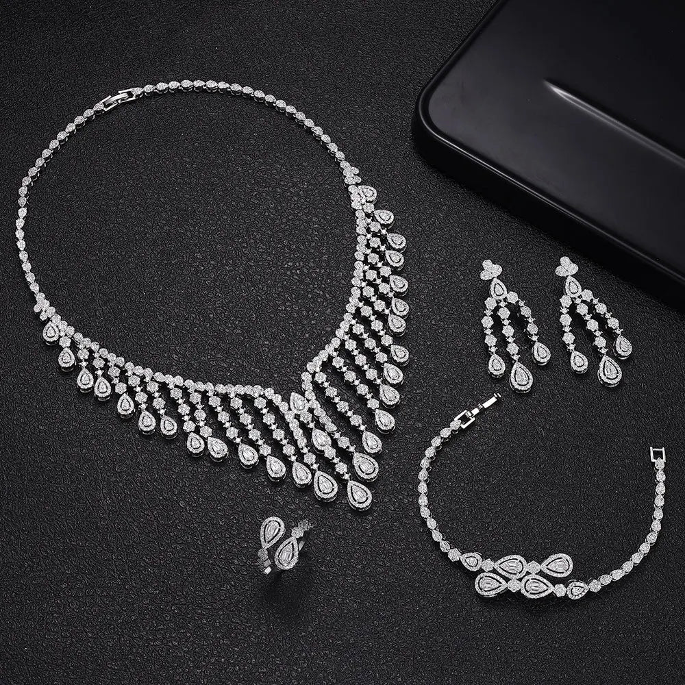 4Pcs Cubic Zirconia Bridal Set Women's Jewelry Set