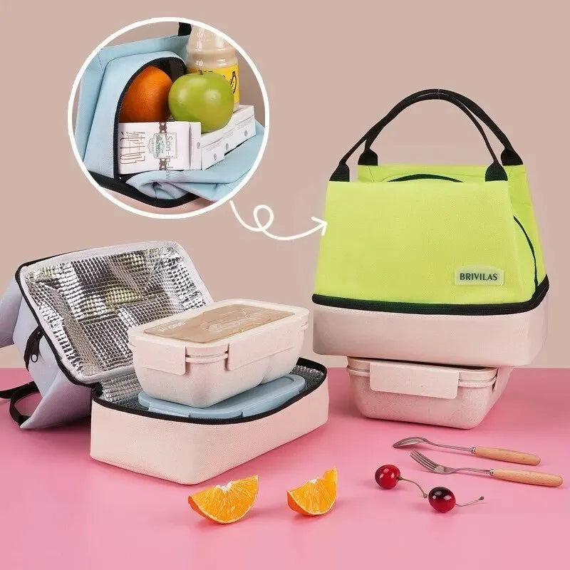 Double Outdoor with Rice Preservation Bag Large Capacity Lunch Bag