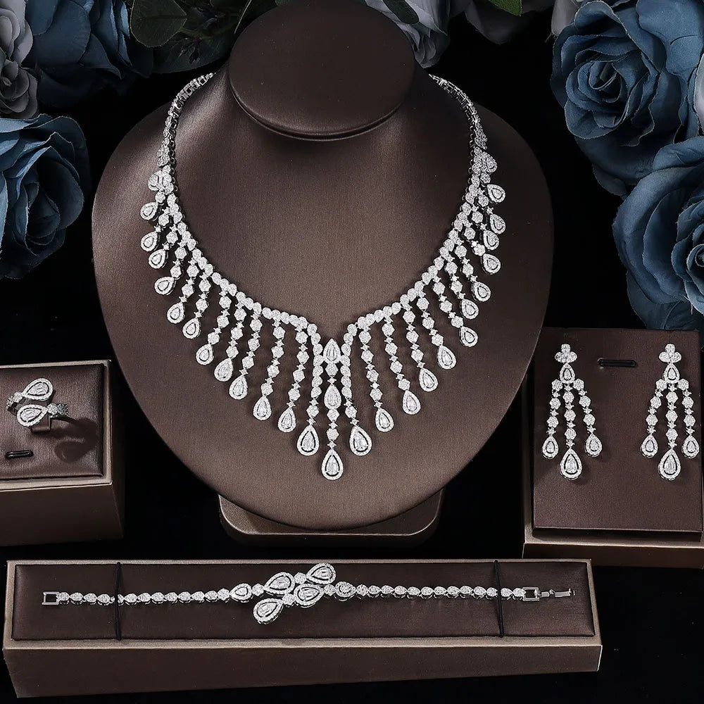 4Pcs Cubic Zirconia Bridal Set Women's Jewelry Set