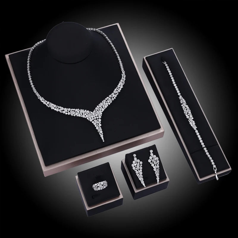 4 Pieces Bridal Jewellery Adjustable Necklace Bracelet