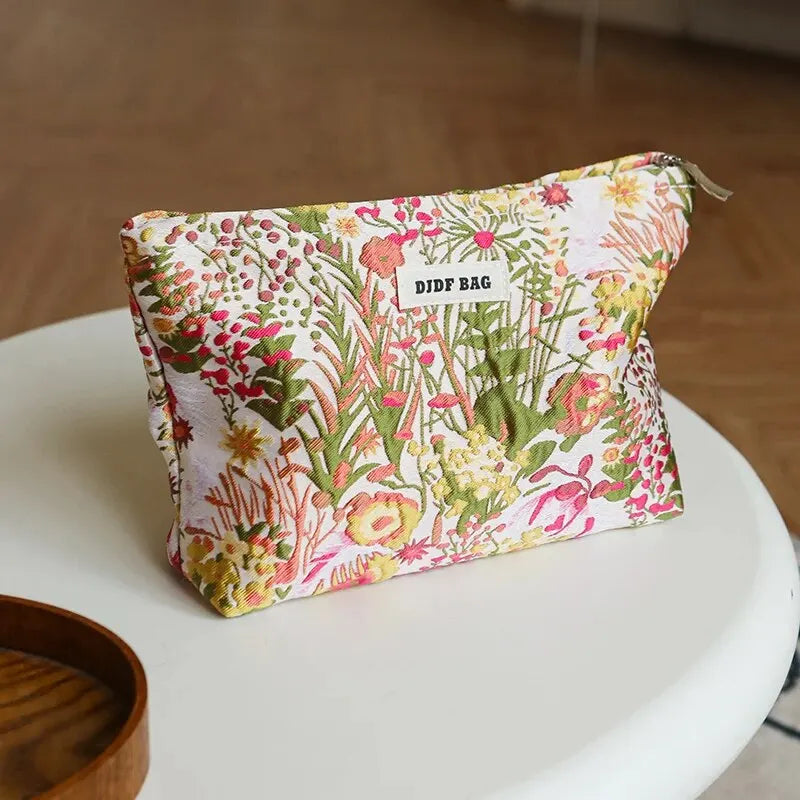 Makeup Bag Color Floral Canvas Handbag
