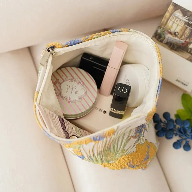 Makeup Bag Color Floral Canvas Handbag